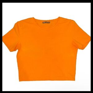 Zara Short Sleeve T- Shirt Basic Cotton Top Orange Color Size Medium